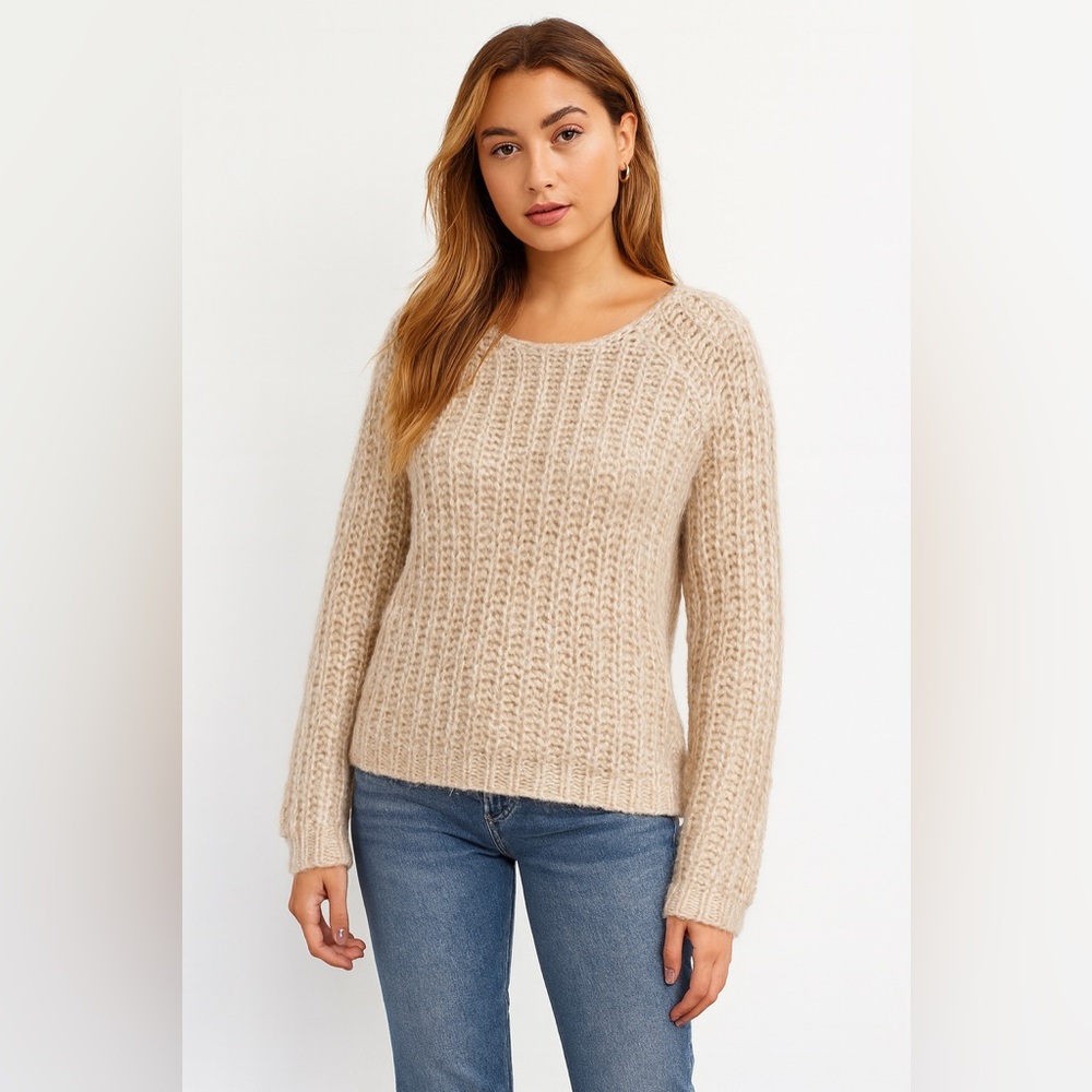 Anthropologie Knitted and Knotted Cream Sequin Sweater Sz. S